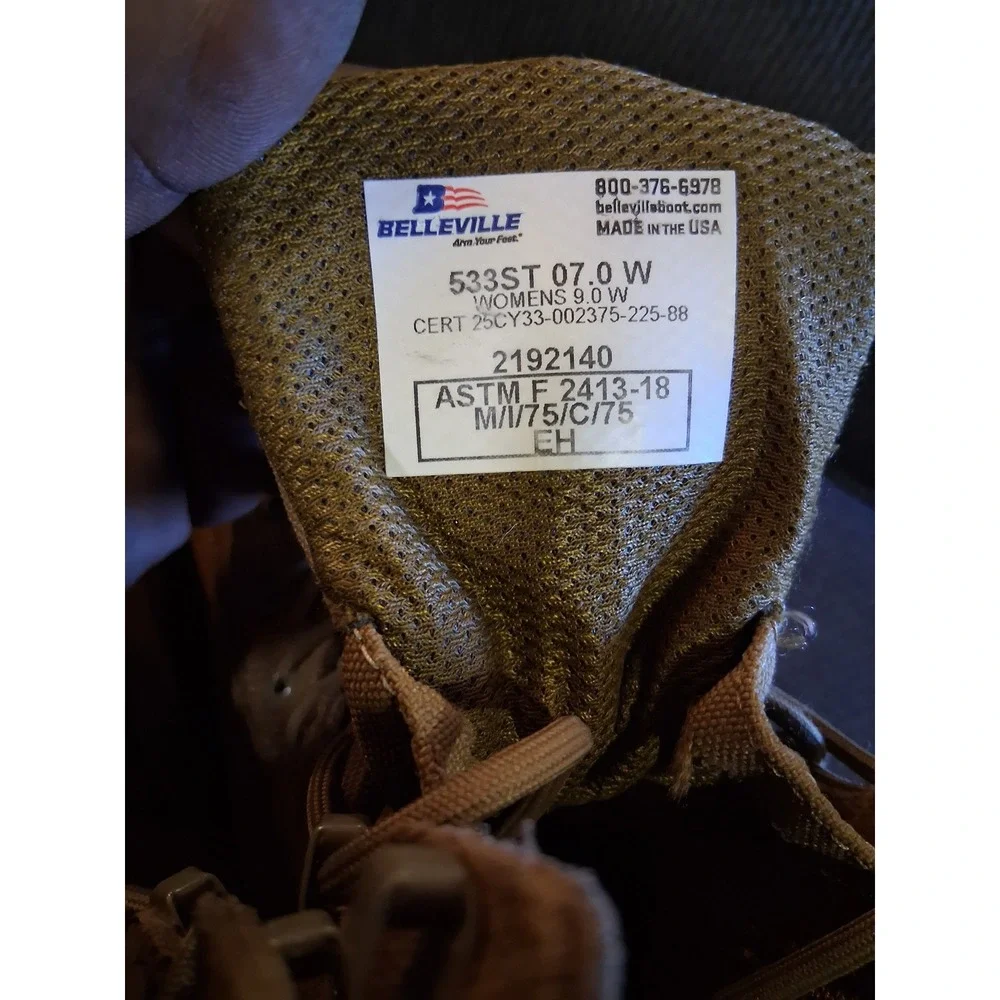 Belleville 533ST Sabre Steel Toe Boots Mens 7W Womens 9W Coyote Brown Vibram USA